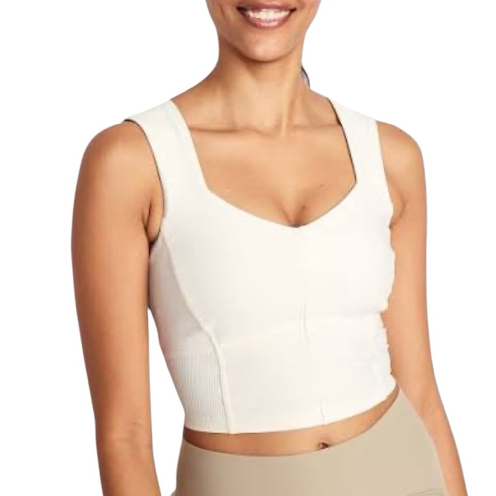 OLD NAVY Light Support Powersoft Longline Sports Bra Dry Ivory Cream Size Medium